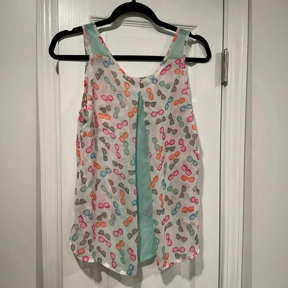 Candies Sheer Neon Sunglasses Print Flowy Button Tank Top Beach Travel Size S - Picture 4 of 9